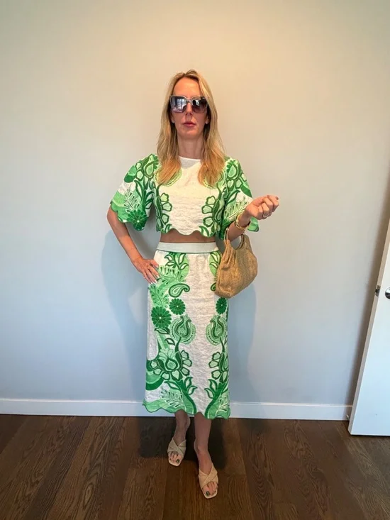 Farm Rio Festival Green Midi Skirt & Blouse - Picture 14 of 16